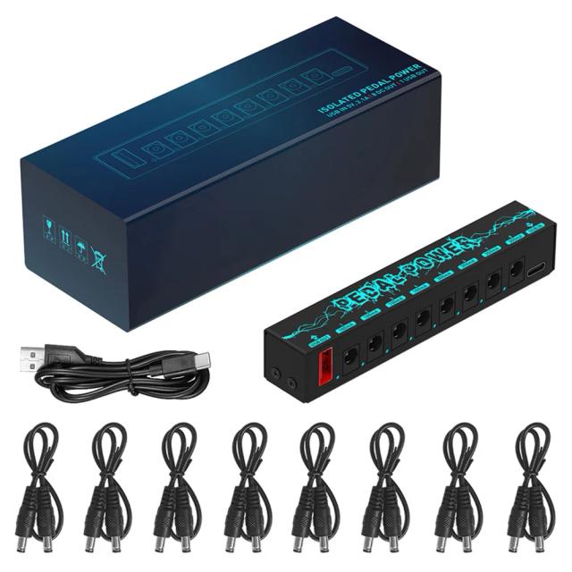 Fonte de Alimentação Isolada para Pedalboard de Guitarra com 8 Saídas e Acessórios PW-1