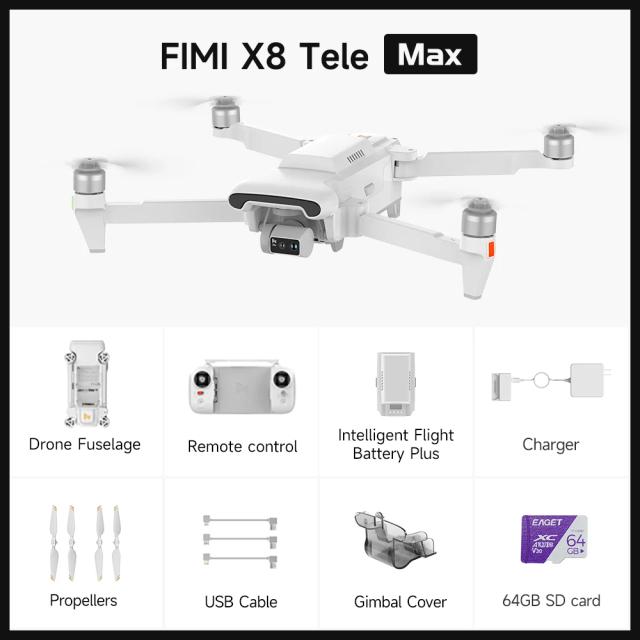 FIMI X8 Tele Max Drone 20km Alcance Câmera Dupla 4K 60fps