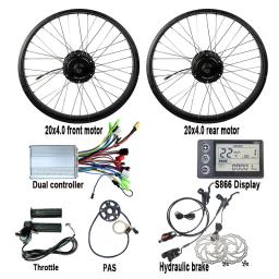 Bicicleta elétrica E-Bike Conversão Kit, Fat Tire, traseira e dianteira, Motor duplo, 20x4,0, 20x4 in, Geared, 48V, 750W - Image 2