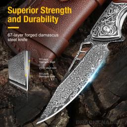 DRACHENADER Vg10 Damasco Canivete para Homens, Faca Dobrável de Autodefesa, Multiferramenta Edc, Facas de Acampamento ao Ar Livre com Bainha - Image 2