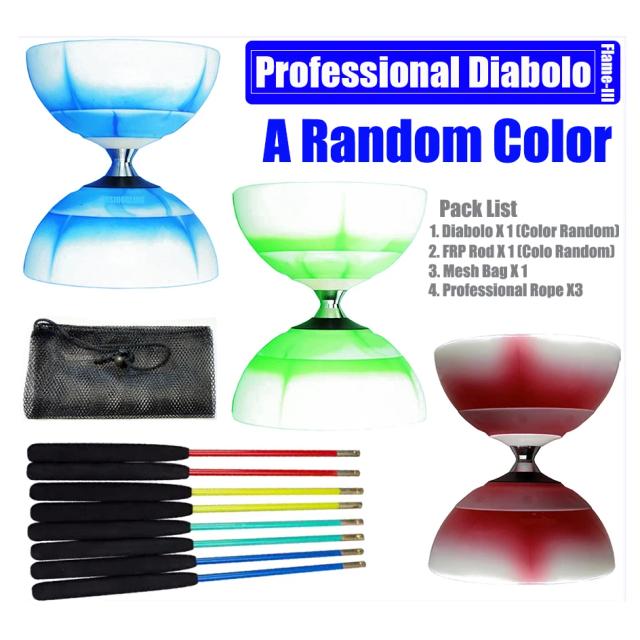 Conjunto Profissional de Diabolos Yoyo Toys Flame-III com Saco de Corda e 3 Rolamentos - Nova Chegada