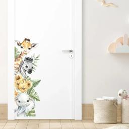 Adesivos de porta animais da selva girafa elefante adesivos de parede para quarto de crianças berçário do bebê decoração do quarto das crianças decalques de parede - Image 2