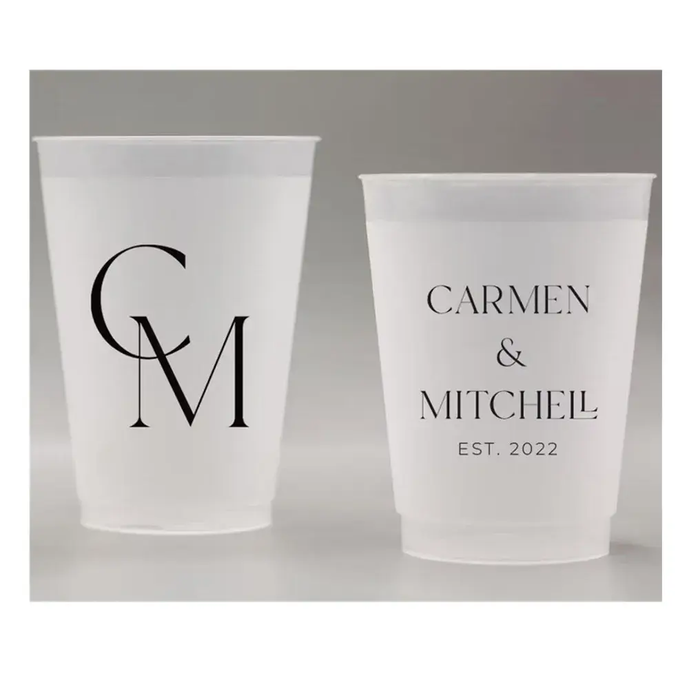 Copos flexíveis inquebráveis foscos personalizados, copos personalizados para lembrancinhas de casamento, lembranças de casamento, casamento minimalista, casamento moderno - Image 1