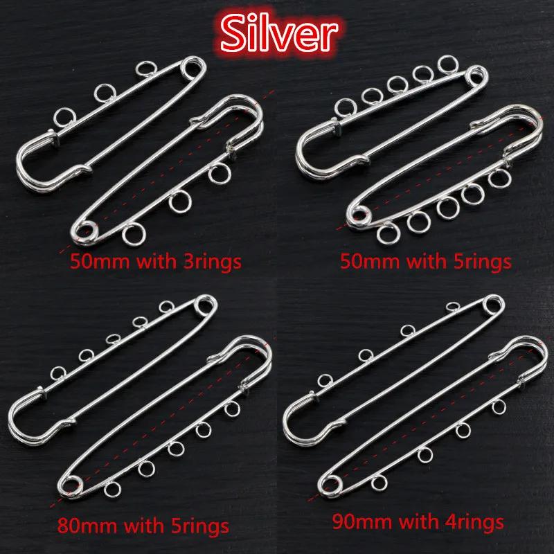 5 pçs/lote Alfinetes de Segurança Broche Base Em Branco 50/80/90mm 3/5 Anéis Pin de Jóias para Fazer Suprimentos Acessórios - Image 1