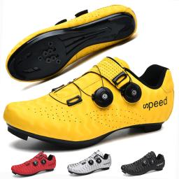 Sapatos de ciclismo profissional para homens e mulheres, impulsionador respirável de sola dura, ciclismo de estrada, sapatos de bloqueio, SPD, sapatos de competição - Image 1