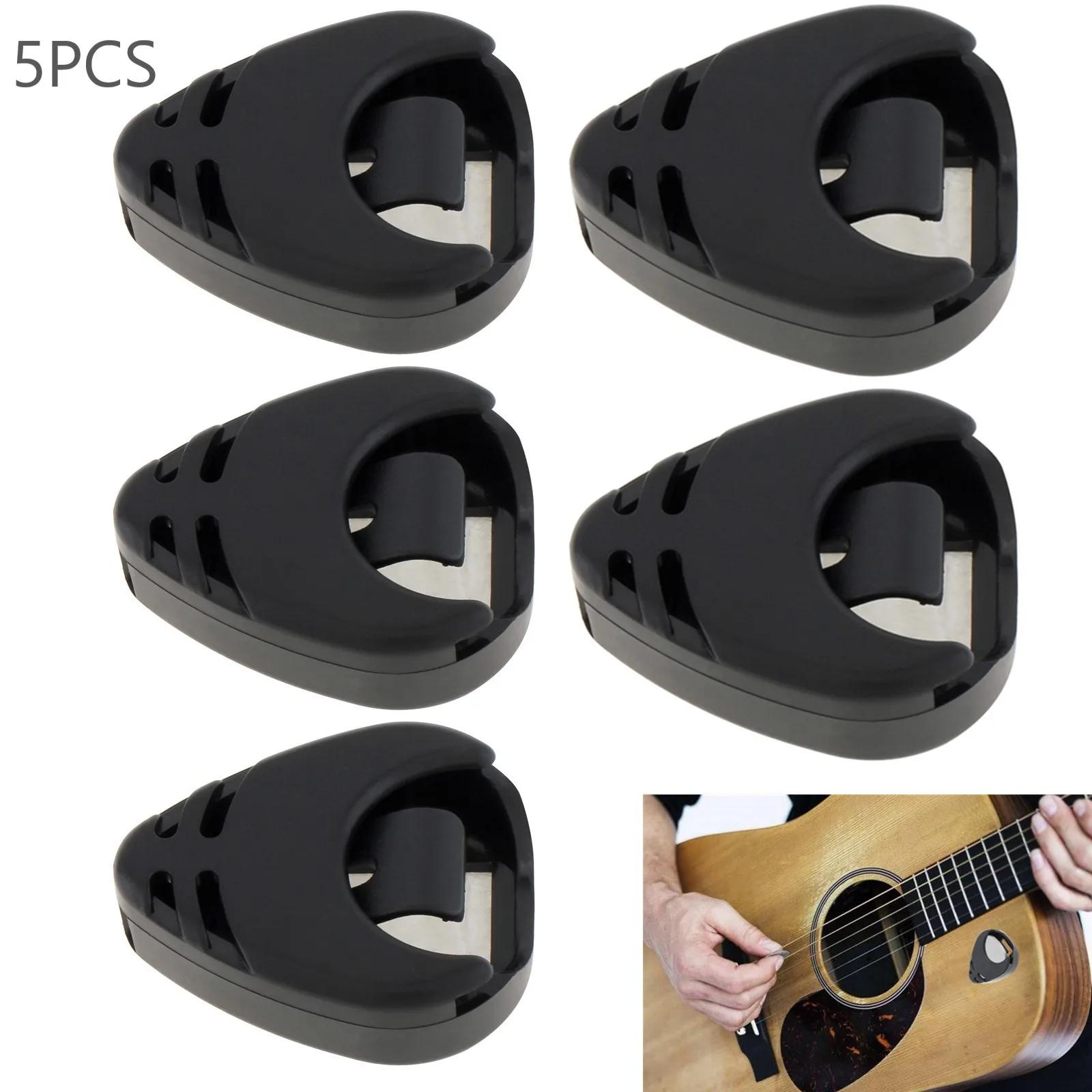 5 pçs palhetas de guitarra titular plástico stick-on palheta caso acessórios de guitarra elétrica para baixo ukulele - Image 1