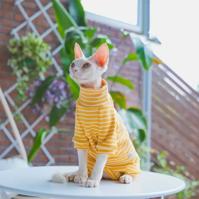Macacão de algodão descascado para gatos Sphynx e Devon Rex, casaco de 4 pernas e camiseta de mangas compridas para aquecer gatinhos no inverno