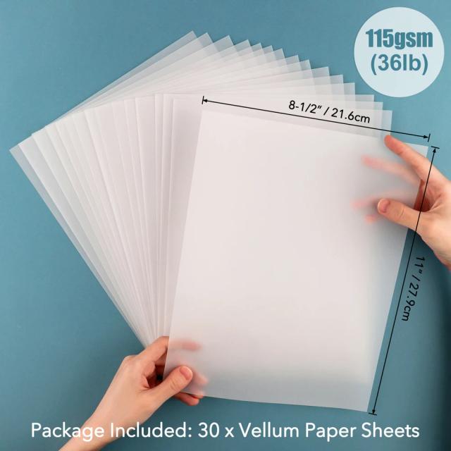 Papéis de Velino Liso Fosco 8.5x11" - Pacote com 30 Folhas de Vinil Translucido Resistente ao Calor para Artesanato e Desenho