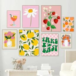 Colorido limão morango flor moderna pintura em tela nórdico cartazes quarto artes da parede decoração - Image 1