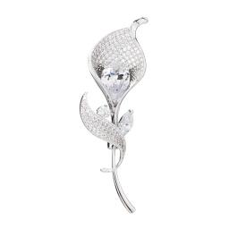 Broches de flores de cristal para mulheres, broche de tulipa banhado a prata, alfinetes de lapela, elegante, corpete, vestido de luxo, joia de zircônia, presente - Image 3