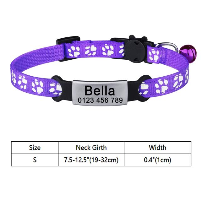 Coleira de Gato Personalizada com Sino, Antiperda e Tag de Identificação, Acessório Pet com Desconexão Rápida