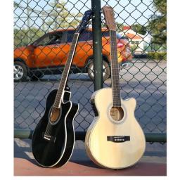 Guitarra acústica de corpo fino, 6 aço-corda madeira cor, Flattop Balladry Folk, Higgloss Cutaway Electro, 40" - Image 5