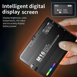 Luz LED de bolso RGB para vídeo ao vivo, braçadeira embutida para suporte do telefone, adaptador de sapata fria, 3000K-9900K, bateria 1500mAh, M16, 5W - Image 2
