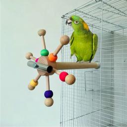 Brinquedo de forrageamento papagaio com bolas giratórias, carrinho de madeira interativo do pássaro, brinquedo colorido para pombinhos, produtos para animais de estimação - Image 1