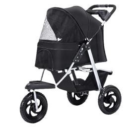 3 rodas carrinho de estimação com grande cesta de armazenamento dobrável carrinho de gato do trole do cão rolamento de carga 30kg - Image 1
