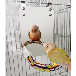Pássaro Espelho com Poleiro Gaiola Swing Toy, Araras Finches, Pequeno Periquito, Corda Suporte para Papagaio, Pet Shop - Image 5