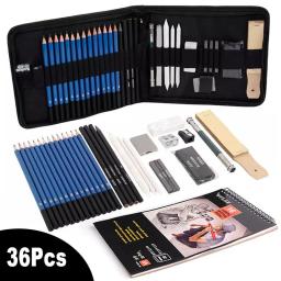 36 pçs kit de esboço arte artista desenho lápis 5h-8b conjunto de grafite de carvão vegetal vara livro de grafação com zíper saco organizador caso - Image 1