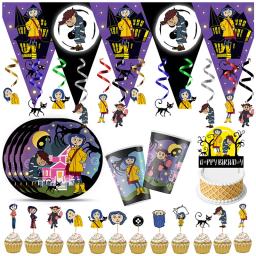 Descartável Coraline Birthday Party Decoração Set, Prato de talheres, favo de mel, guardanapos bolo, Toppers para criança, Suprimentos de chuveiro - Image 1
