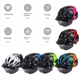 Capacete de ciclismo ajustável com luz LED para homens, viseiras removíveis, chapéus de segurança para adultos, bicicleta ao ar livre, preto - Image 2