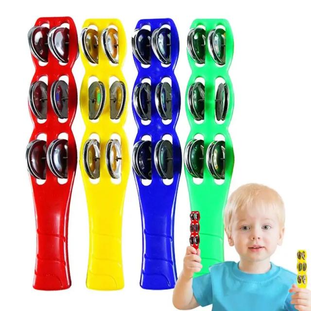 Conjunto de 4 Pares de Pandeiros Portáteis com Jingles Coloridos para Percussão Latina