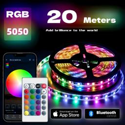 RGB LED Strip Light com controle remoto para decoração de casa, fita flexível da lâmpada, USB, Bluetooth, luz de fundo, festa, TV, 1-20m, 5050, 12 LED - Image 1