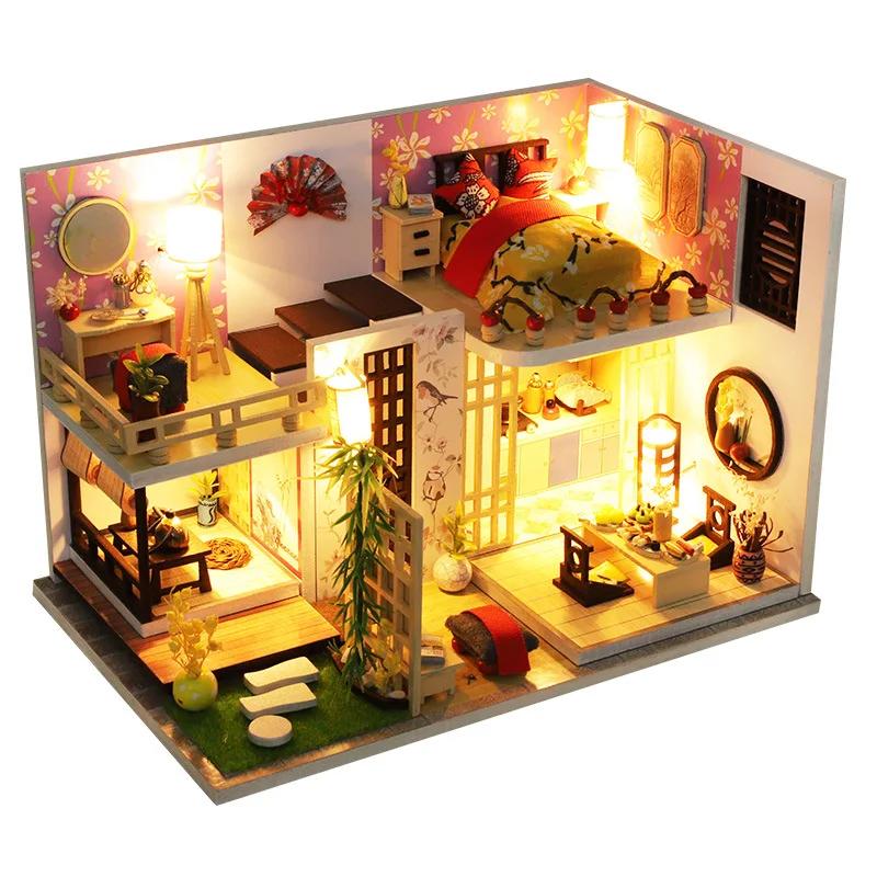 Diy casa de boneca de madeira casa flor quarto kits de construção em miniatura casa de bonecas com móveis roombox brinquedos para meninas presentes natal - Image 1
