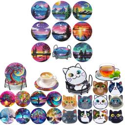 Coasters pintura diamante com suporte, árvore da vida diamante arte, DIY Kits, projetos de artesanato, decoração do partido, 8 10pcs - Image 2