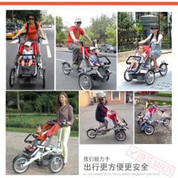 Bicicleta esportiva ao ar livre para mãe e bebê, O carro pode andar, Bicicleta do bebê, Triciclo duplo - Image 3