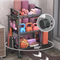 Polia de camada dupla móvel esportes equipamentos fitness rack armazenamento cesta respirável yoga esteira espuma eixo armazenamento - Image 4