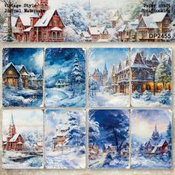 KLJUYP-Scrapbooking Papel Modelado, Pacote de Cartas Extravagantes, Papel Artesanal Leve, Casa de Inverno, Tamanho A5, 8 Folhas - Image 4