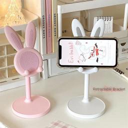 Ajustável rosa desktop titular do telefone celular, adorável coelho suporte de mesa dos desenhos animados, apto para iPhone 13, 14, Samsung Smartphone - Image 1