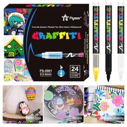 Conjunto de canetas marcadoras acrílicas de tipo reto líquido, 12/24/36 cores, ponta de pincel para pintura diy, pintura em rocha, caligrafia, doodle - Image 4