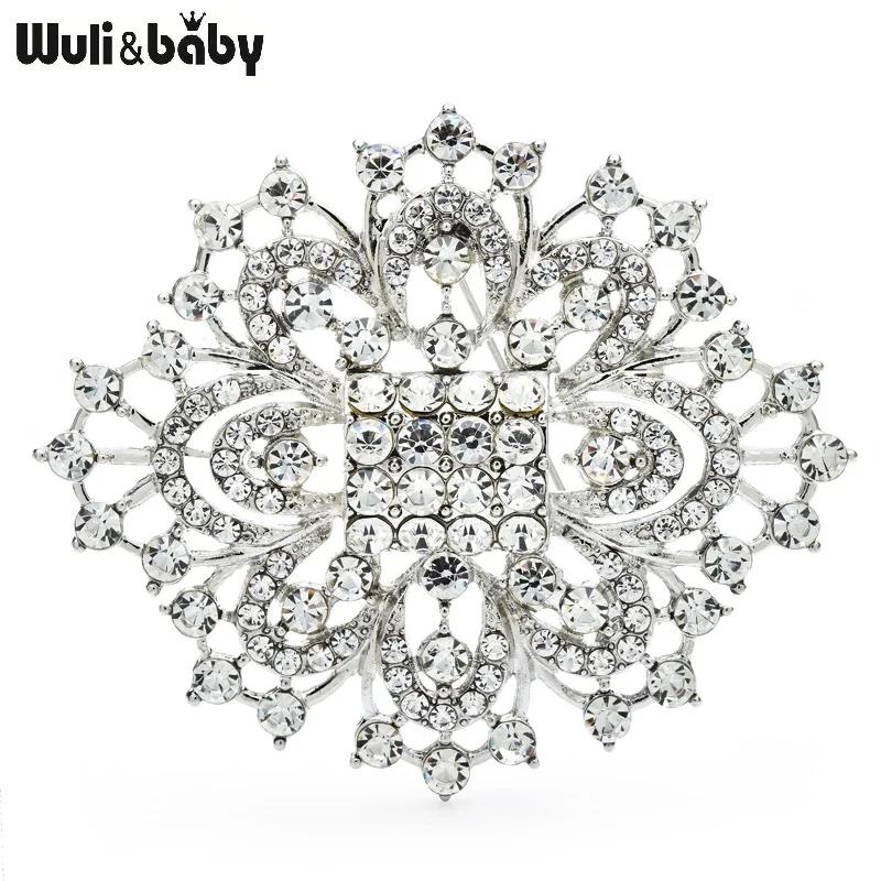 Wuli & baby-Broches estilo palácio espumantes para mulheres, flores de strass, alfinetes de escritório, presentes unisex, festa - Image 1