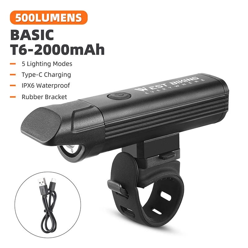 West biking luz de bicicleta tipo-c recarregável led luzes de ciclismo lâmpada frontal farol alumínio ultraleve lanterna luz da bicicleta - Image 1