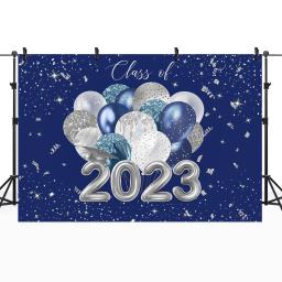 Mocsicka azul real 2023 formatura pano de fundo prata glitter balão parabéns grad festa decoração classe de 2023 gradados fundo - Image 3