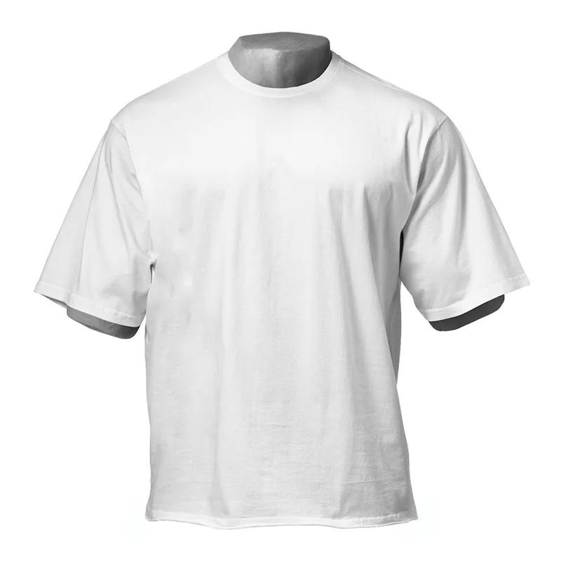 Camisa masculina de ginástica, esportes de corrida, camiseta grande solta, algodão de manga curta, musculação, top de treino, verão - Image 1
