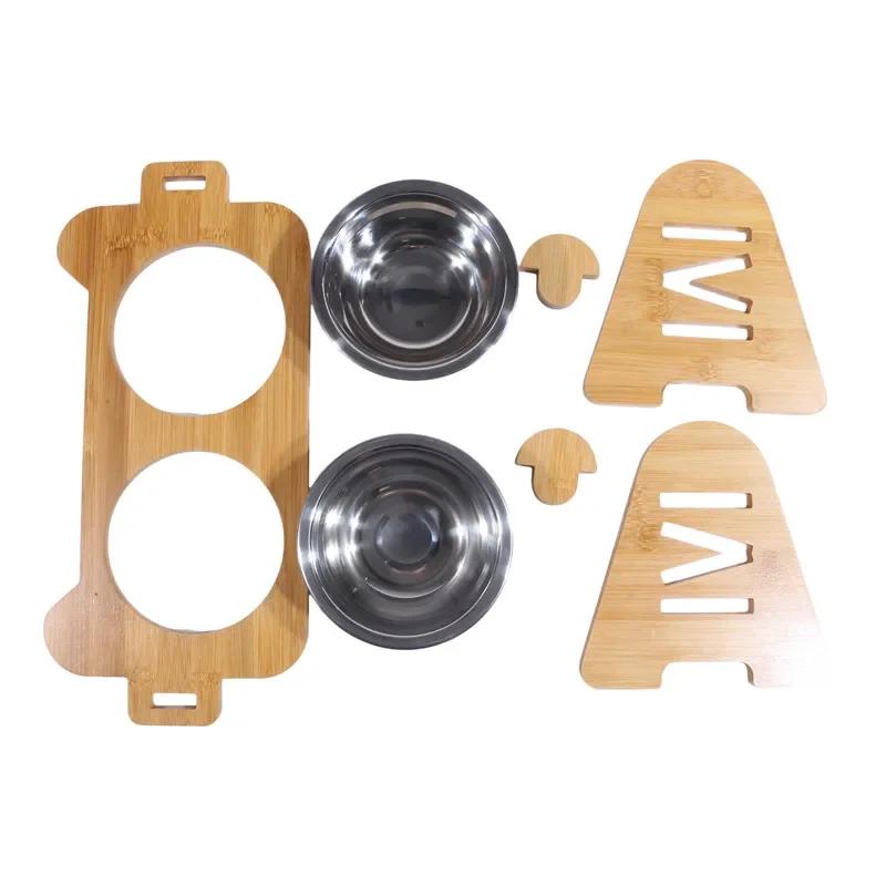 Tigelas de bambu elevadas para cães com suporte ajustável, criado, cachorro, gato, comida, tigelas de água, suporte, coelho, alimentador para animais pequenos e médios - Image 1