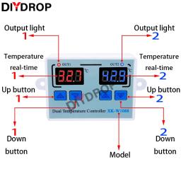 controladora de temperatura para aquario W1088 Dual LED Digital Sensor de temperatura, controlador do medidor, aquecimento elétrico Termostato, 220V, aquário, incubadora, termorregulador - Image 6