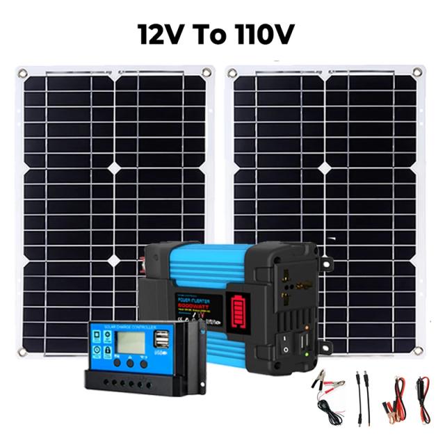 Kit Solar Painel Completo 600W 220V Inversor Portátil 6000W 30A Controlador Solar