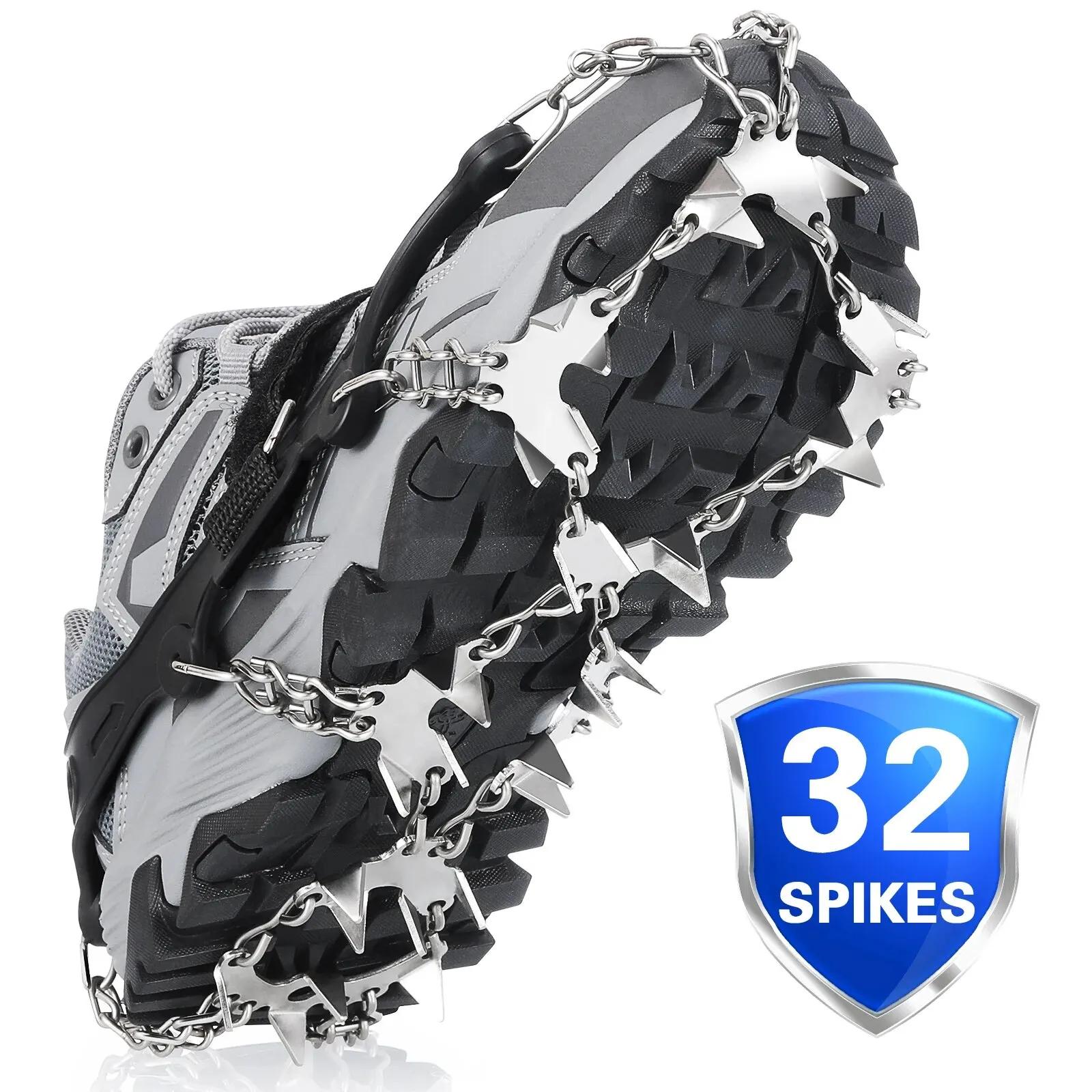 Tomshoo ultraleve 32 dentes garra de gelo de aço inoxidável antiderrapante sapato capa neve antiderrapante grampos dispositivo escalada suprimentos de segurança - Image 1