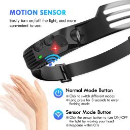 COB LED Lâmpada Cabeça de Indução, Bateria Embutida, USB Recarregável, Lanterna, Ao Ar Livre, Acampamento, Pesca, Farol Sensor - Image 5