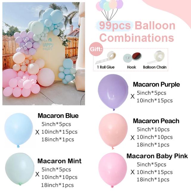 Kit de Arco-íris com Balões Coloridos Pastel para Festas de Aniversário, Casamentos e Baby Showers - 99 Peças