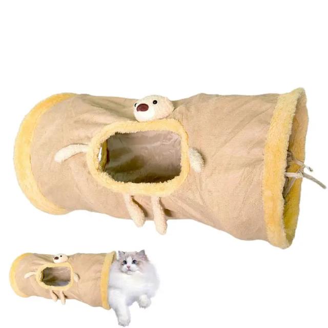 Cama Dobrável com Túnel de Pelúcia e Caverna Macia para Gatos - Brinquedo Multifuncional e Elegante para Estimulação e Conforto Felineo