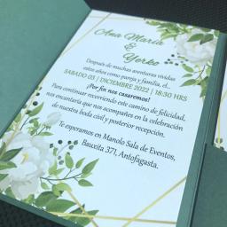 50 conjuntos de cartão de convite de casamento de bolso com três dobras verde escuro impressão personalizada noivado xv convites de batismo de aniversário IC160 - Image 2