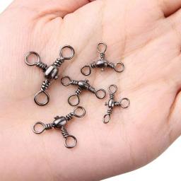 50 pçs/saco acessórios de pesca preto níquel chapeamento conector de três pinos t-swivel sub-linha divisor de pesca ao ar livre anelazi - Image 4