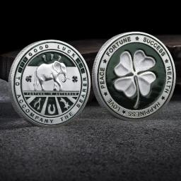 Lucky Four Leaf Clover Coleção Moedas, Elefante Medalha Comemorativa, Metal Laca Artesanato, Moedas De Ouro - Image 3
