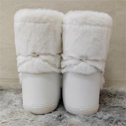 Botas de pele sintética y2k botas de neve femininas luxo fofo peludo mid-claf botas de esqui brancas mulher quente grosso forrado botas de algodão - Image 4