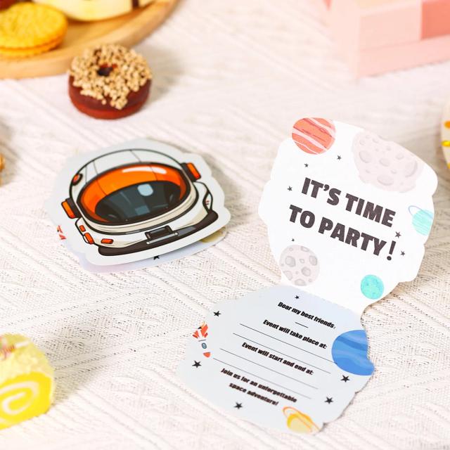 Convite de Aniversário com Tema de Astronauta e Sereia - Conjunto com 6 Cartões Personalizados