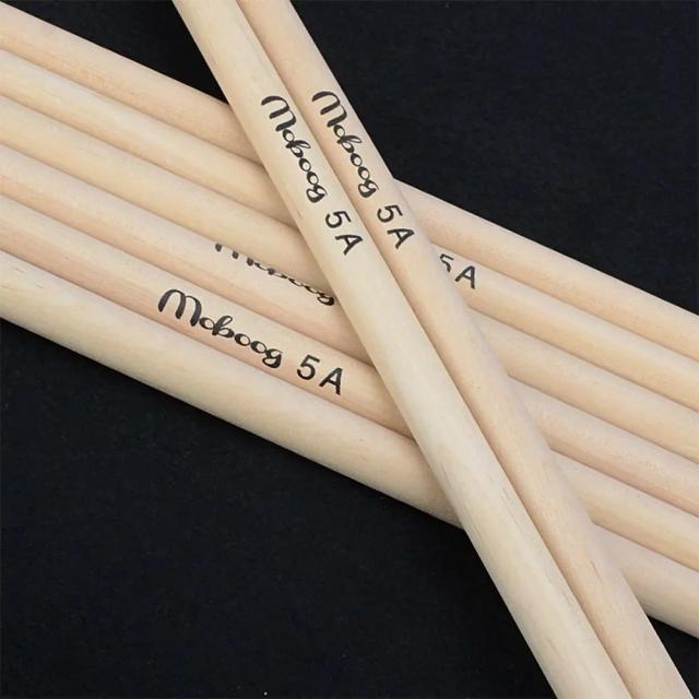 Conjunto com 5 Pares de Baquetas de Madeira de Bordo de Alta Qualidade para Tambores Musicais