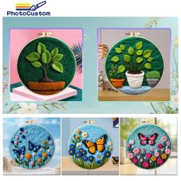 Planta lã feltragem pintura kit com moldura, picture kit, diy, agulha, feltro artesanato, decoração de casa, photoCustom - Image 1